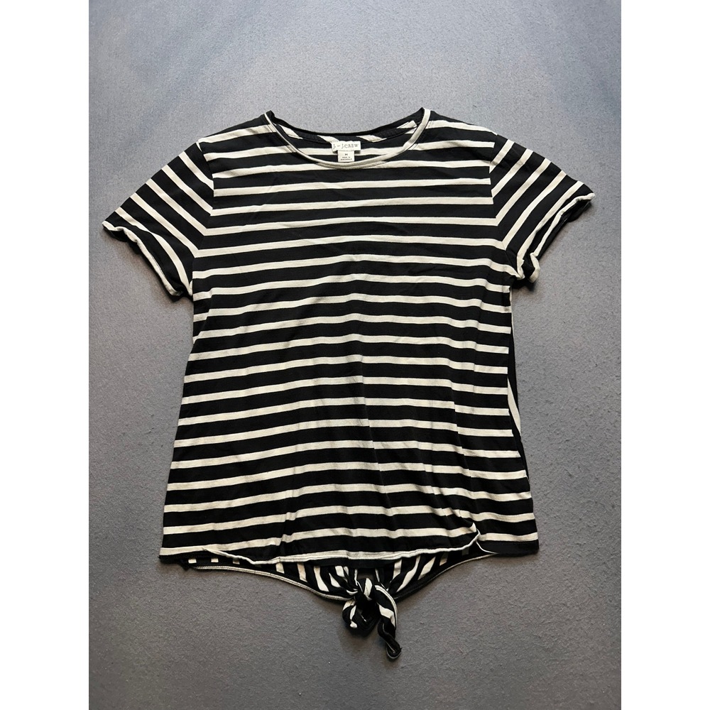 J. Crew Black White Striped Tie Front Split Back Cotton T-Shirt Medium - 318